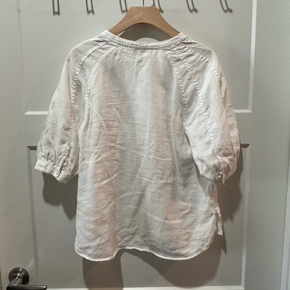 Tommy Bahama White Linen Half-Button Puff Sleeve Blouse - Picture 4 of 5